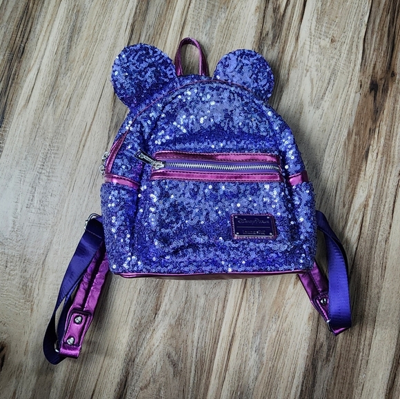 Disney Handbags - Disney Parks Loungefly Purple Potion Sequin Mini Backpack Mickey Mouse Bag